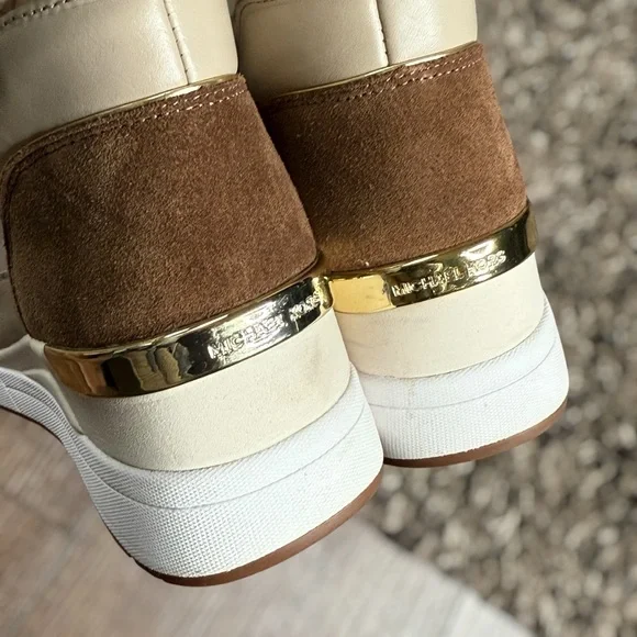 MICHAEL KORS Liv Cream and Brown High-Top Sneakers Size 8 Women - Picture 6 of 15